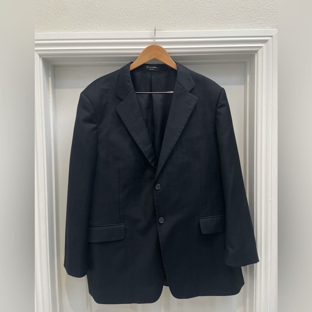 john w nordstrom suit jacket blazer 48r black Solid dual vent 100% wool.